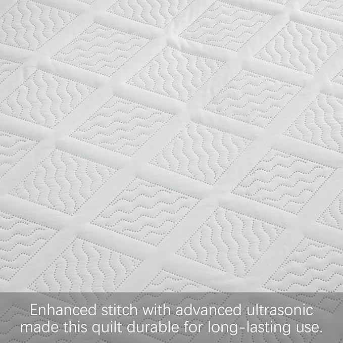 Yiran Quilt Queen Size Bedding Set White Bedspreads Embossed Diamond Pattern 3 Piece Soft Microfiber Coverlet for All Season with 2 Pillow Shams (Full Queen, 96x90 Inch)