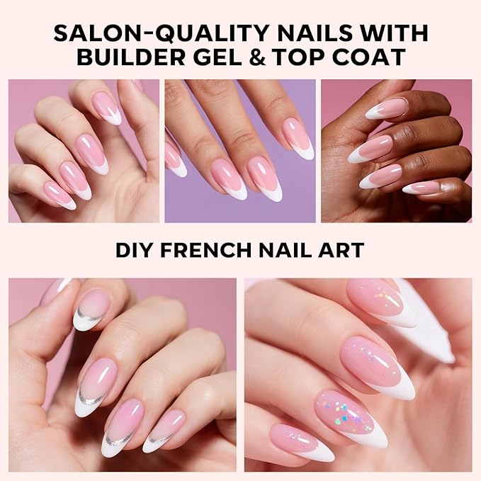 modelones French Tip Press on Nails, 150Pcs M-Almond Fake Nails with Nail Box, Pink & White Gel Nail Tips for Women, Soft Glue-On Nails for Natural Salon Look, DIY Nail Art Kit (15 Sizes)