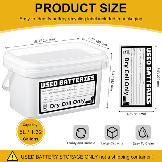 Baderke Disposal Battery Container Applied Dry-Cell 1.32 Gallon Capacity Battery Recycling Bin Storage
