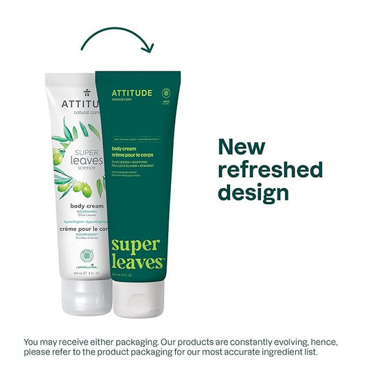 ATTITUDE Body Cream, EWG Verified Moisturizer, Vegan Moisturizing Products For Dry Skin, Dermatologically Tested, Olive Leaves, 8 Fl Oz