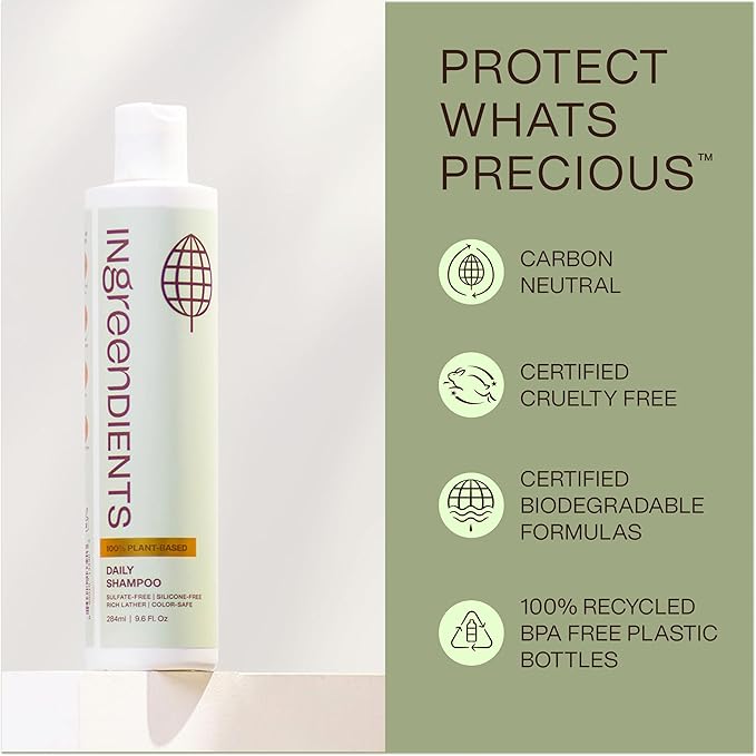 Non Toxic Vegan Shampoo with Organic Ingredients, Apple Cider Vinegar & Tea Tree Oil - Sulfate Free, Color Safe, Paraben Free, Gluten Free, Cruelty Free, pH Balanced (2-Pack)