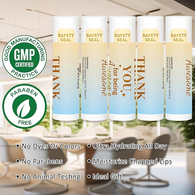 DMSKY Appreciation Gifts 60 Pcs Lip Balm Bulk, Staff Appreciation Gifts Bulk Thank You Gifts Bulk for Coworkers Teacher Worker Employee Leaving Farewell Gifts