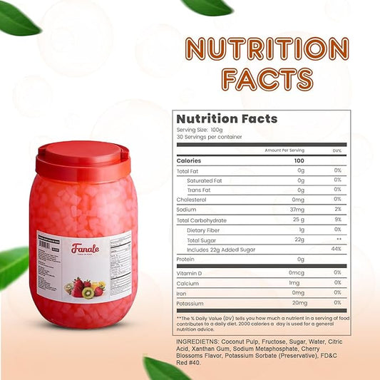 Fanale Coconut Jelly Topping nata de coco for Boba Tea | Ice Cream | Yogurt | Smoothie | Milk Tea | Desserts Sakura Heart Shaped, 6.6 pound (Pack of 4) | JEL030-CS