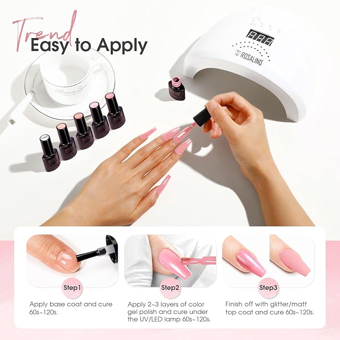 ROSALIND Jelly Gel Polish Set with Matte and Glitter Gel Top Coat, 6 Translucent Colors Neutral Sheer Milky White Nude Pink base Gel Nail Polish set Nail Art DIY at Home