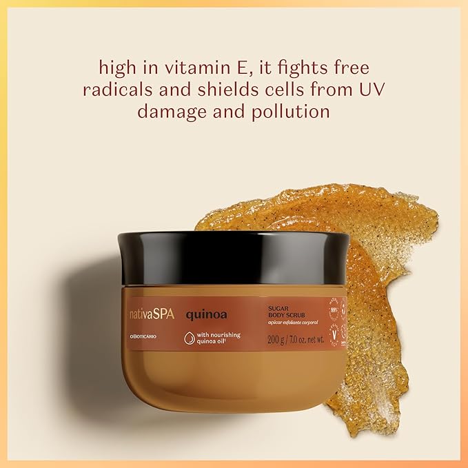 Nativa SPA by O Boticário Quinoa Sugar Body Scrub, Gentle Exfoliation & Skin Firmness Foot & Body Scrub, 7 Ounce