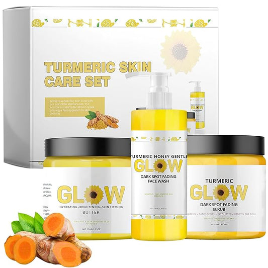 Glow Combo Skincare Set,3 In 1 Turmeric Combo Skincare Set，Turmeric Glow Butter,Hydration Glowing Skincare Set for All Skin Types