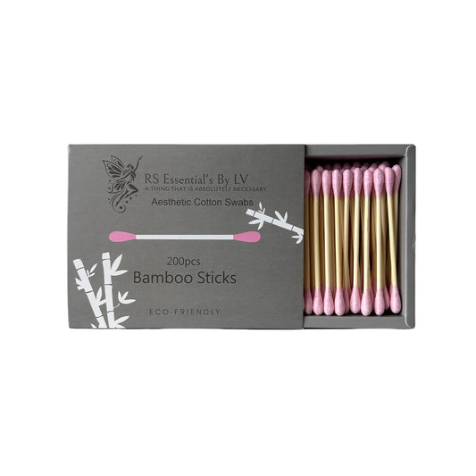 RS ESSENTIAL'S BY LV: Aesthetic Cotton Swabs Sticks Ear Swabs Bamboo swabs 200 Count Cotton Buds In 5 Colorful Colors (Pink)