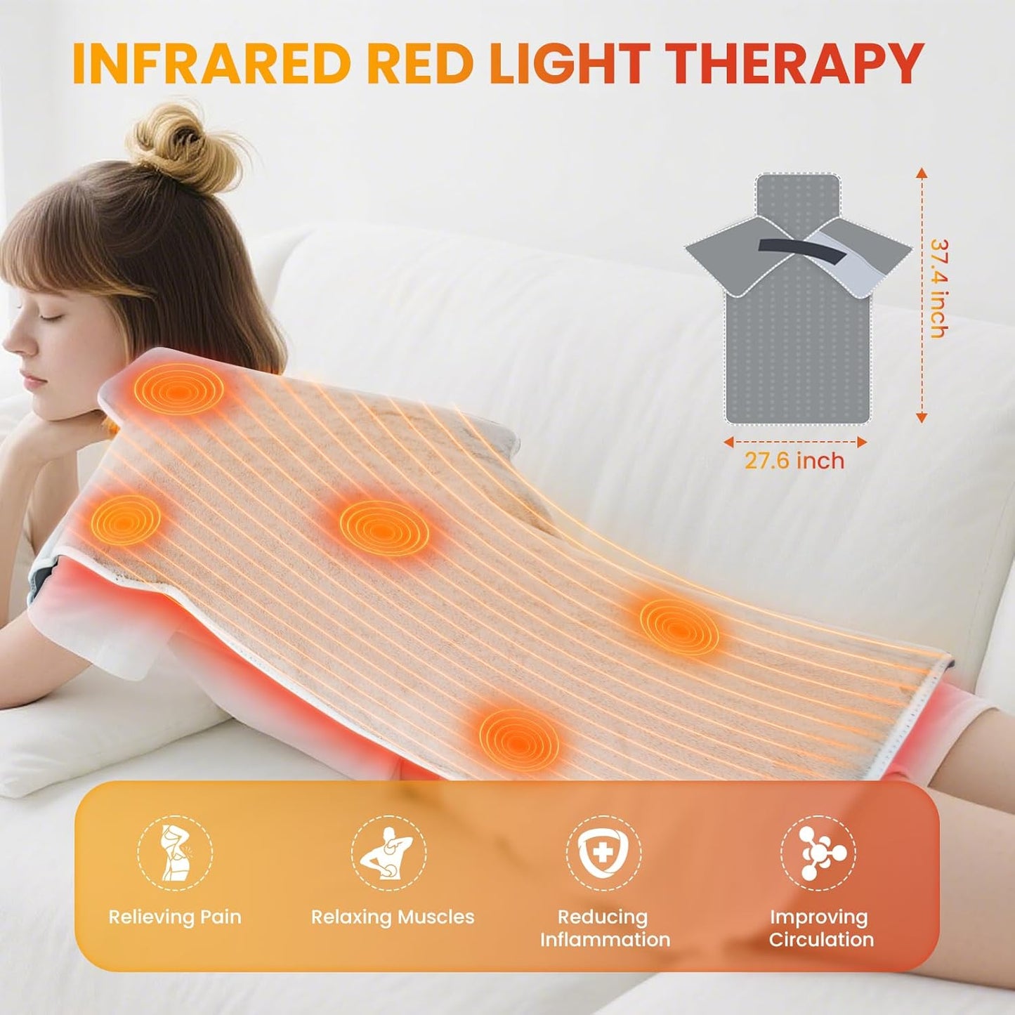 Red Infrared Light Device for Back: Neck Shoulder Body Pain Relief, Electric Heated Red Light Therapy Device, 660nm&850nm Dual-chip LED Wrap Pad Muscle Relaxing for Women Men at Home 6 Timers Auto‑Off