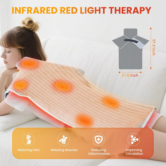 Red Infrared Light Device for Back: Neck Shoulder Body Pain Relief, Electric Heated Red Light Therapy Device, 660nm&850nm Dual-chip LED Wrap Pad Muscle Relaxing for Women Men at Home 6 Timers Auto‑Off
