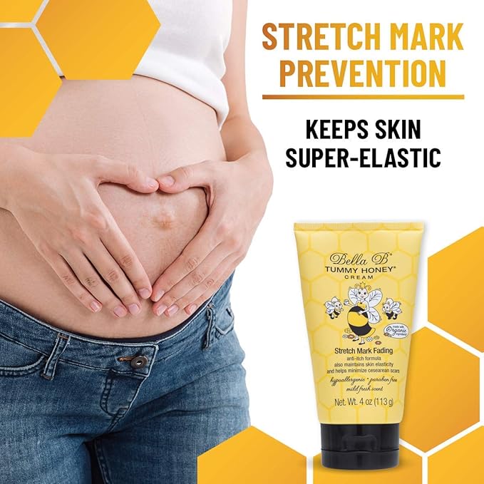 BELLA B NATURALS Tummy Honey Cream 4oz - Bella B Tummy Cream For Fading Stretch Marks - Pregnancy Cream To Prevent Stretch Marks - Stretch Marks Cream For Pregnancy - Pregnancy Stretch Mark Prevention