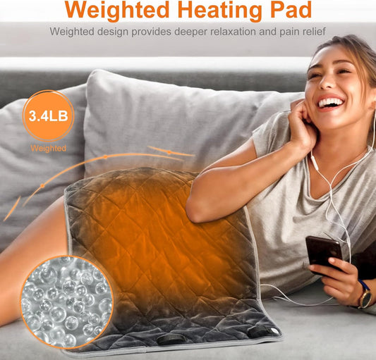 Weighted Heating Pad for Back & Cramps Relief, 17" x 33" Extra Large Electric Heat Pad with Waist Belt for Neck Shoulders