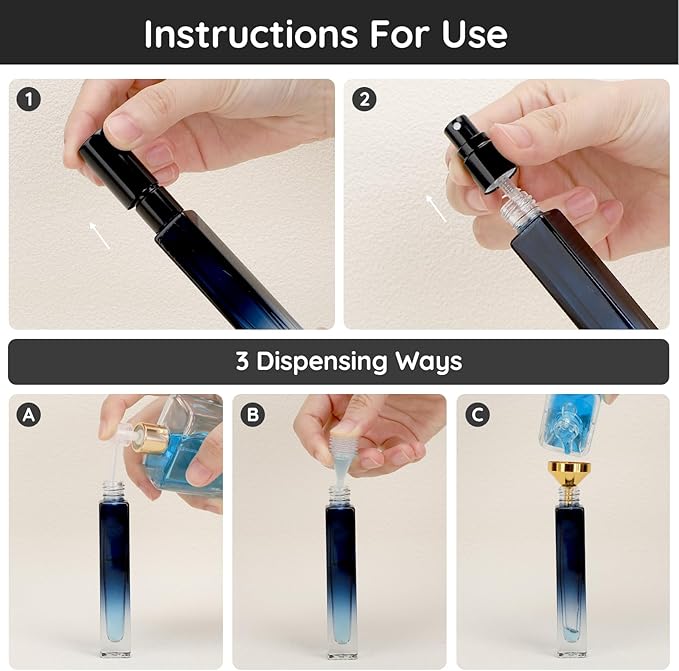 Segbeauty 10ml Perfume Refillable, 2pcs Mini Atomizer Sprayer for Toiletries, Empty Glass Spray Bottles with Refill Tool Kit - Gradient Blue