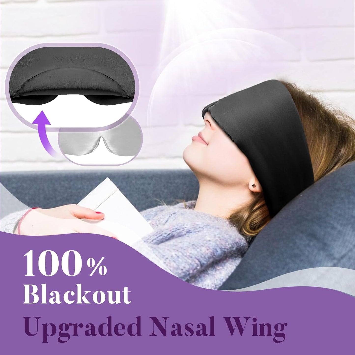 Satin Sleep Mask - Updated Design Light Blocking Eye Mask for Men and Women, Soft and Comfortable Night Sleeping Mask, Eye Cover for Travel/Sleeping (Black)