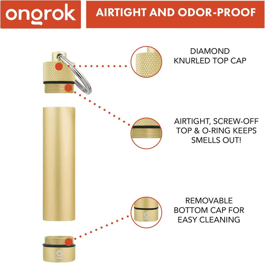 ONGROK Premium Storage Tube, Keychain, Pocket-Sized, Airtight, Aluminum Metal Holder and Case (Gold)