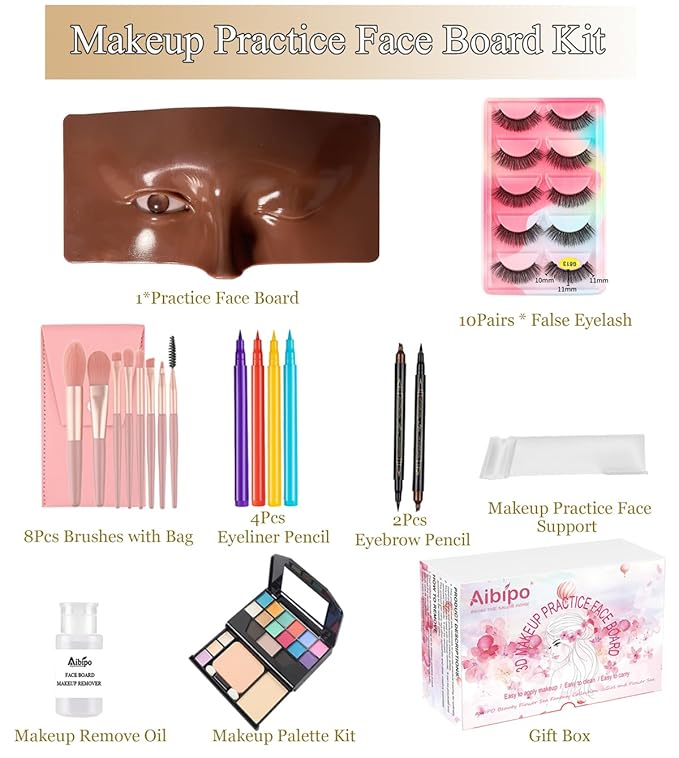 Makeup Practice Face Kit, Makeup Mannequin Face with Makeup Practice Face Board, 3D Reusable Practice Eye Makeup Face Eyeshadow Mannequin for Professional Makeup Artist and Beginner to Practice Makeup