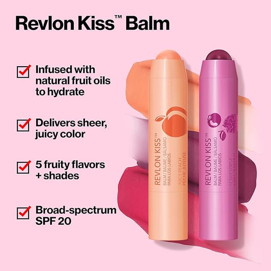 Revlon Lip Balm, Kiss Tinted Lip Balm, Face Makeup with Lasting Hydration, SPF 20, Infused with Natural Fruit Oils, 035 Berry Burst, 0.09 Oz