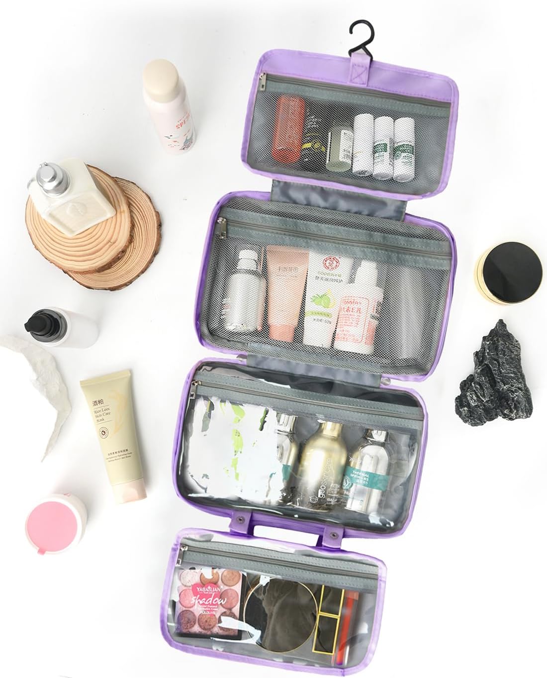 Toiletry Bag for Women Chenille Letter Makeup Bag Water-resistant Cosmetic Bag Travel Bag with Hanging Hook Preppy for Store Toiletries Cosmetic Accessories Large Capacity Purple