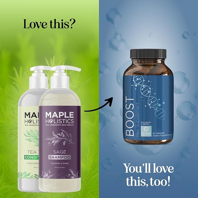 Sulfate Free Shampoo and Conditioner Set - Tea Tree Sage and Rosemary Shampoo and Conditioner for Dry Flaky Scalp Care - Deep Cleansing Color Safe Shampoo and Conditioner for Damaged Dry Hair Care