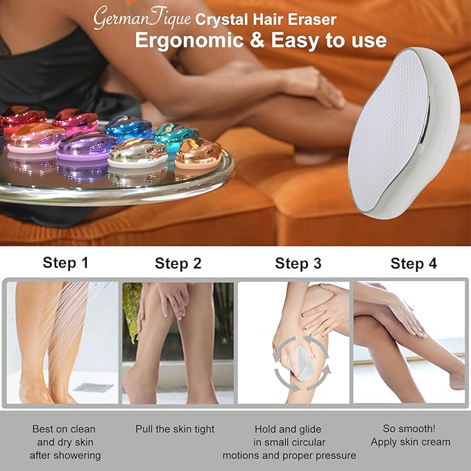 Crystal Hair Eraser,Natural Crystal Hair Remover,Reusable Painless Nano Glass Hair Removal Device Without Shaver,Gentle Crystal Epilator and Exfoliator for Soft Silky Skin(Silver)