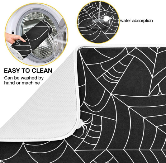 Halloween Spooky Spider Web Dish Drying Mat for Kitchen Happy Halloween Creepy Decoration Microfiber Drying Mats Absorbent Reversible Dish Pad Large Dish Draining Mat 18x24 inch