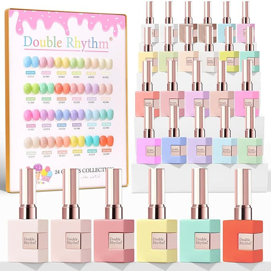 Double Rhythm 28Pcs 0.5Oz Gel Nail Polish Set Same Color Same Bottle Soak Off Gel Polish Kit Nail Art Manicure Salon DIY at Home for Women (Pastel Candy Collection-T24-5)