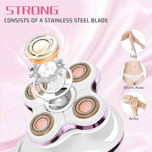 Electric Razors for Women: Rechargeable Shaver with Detachable Head - 5D Wet and Dry Lady Hair Remover for Legs and Hand (Pink)
