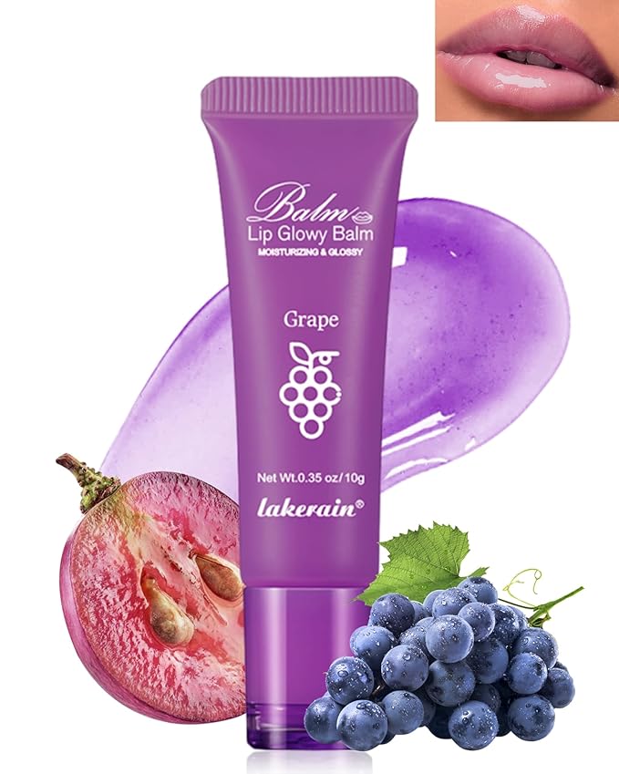 Moisturizer Lip Glowy Balm, Hydrating & Nourishing Repair Sleeping Lip Mask, Shine Glossy Finish Lip Oil, Day and Night Smooth Cracked Chapped Dry Lips, Lip Care Therapy Treatment for Women-4#Grape