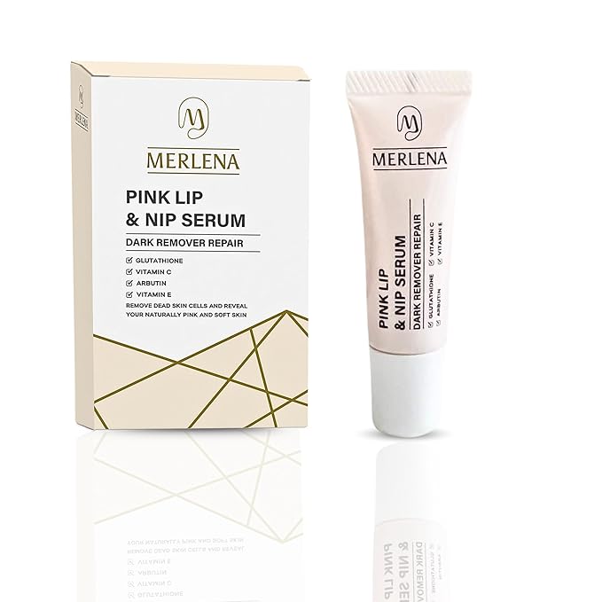 Merlena Pink Lip & Nip Serum - Hydrates and Repairs Dry, Peeling Lips and Nipples, Adds Collagen for Plumpness, Soothes Flaky Skin, Organic Vitamin C & E Formula 8ml