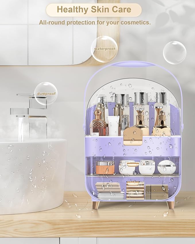 Makeup Organizer, Skincare Holder Bathroom Counter Organizer, Storage Box Cosmetic Display Cases, Teen Girl Gifts Trendy Stuff Make up Organizers for Vanity, Dresser, Countertop (purple)