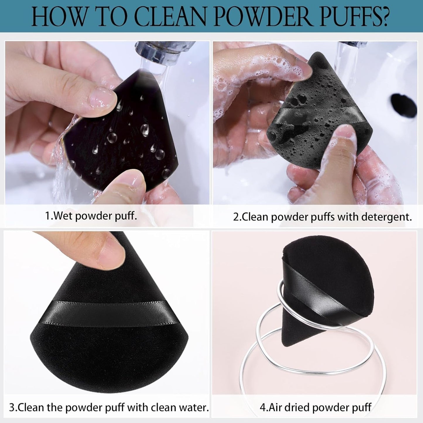 Pimoys 6 Pieces Powder Puff Face Triangle Makeup Puff for Loose Powder Setting Powder Soft Foundation Sponge Makeup Blender Sponge Beauty Makeup Tool, Black and Peacock Blue