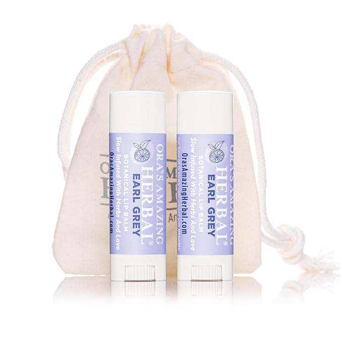 Natural Earl Grey Lip Balm, Bergamot Essential Oils Paraben Free, Healthy Lip Balm For Dry Cracked Lips 2 Pak With Organic Coconut Oil No Synthetic Fragrance Made In USA Ora's Amazing Herbal 2 Pak