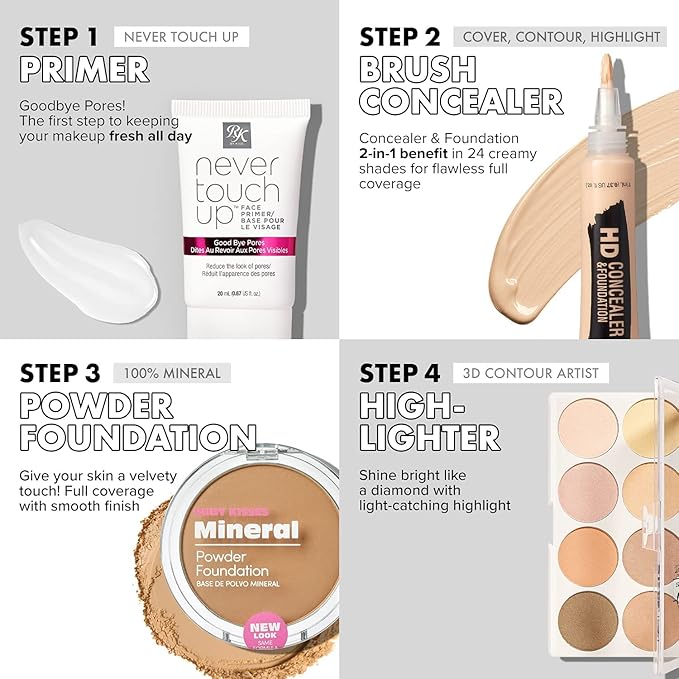 Ruby Kisses Flawless Finish with 3D Contour Powder Makeup Palette - Multiple Contouring Options, Easy Blending, Long-lasting formula, Sculpt &Highlighting, Professional finish (Medium Dark)