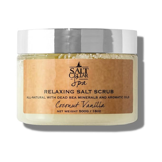 Salt Cellar Spa All-Natural Dead Sea Salt Scrub - Refresh with Coconut Vanilla - Energize, Revive, and Rejuvenate your Skin - Made in Israel, Cruelty-Free, 18 oz.