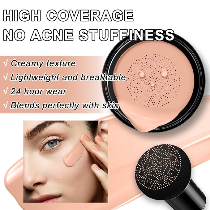 Mushroom Head Air Cushion CC Cream Foundation - Moisturizing Concealer for Even Skin Tone - Makeup Base Primer (#03 Brunet Brown)