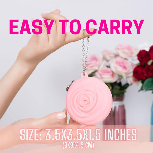 Menstrual Period Cup Case Storage Bag | Rose Design + Silicon Material | Easy to carry, clean, and use | Metal Chain attached | Multi-use for small items (Cup not included) Pink