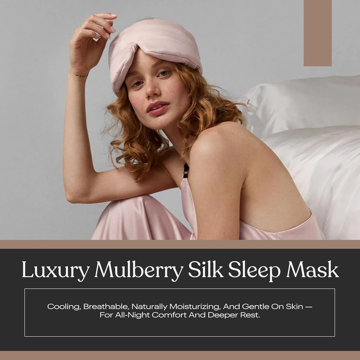 Lunya Washable Silk Sleeping Mask – Thermoregulating Mulberry Silk, Light Blocking and Comfortable Fit – Sleep Mask for Women and Men with Box – Delicate Pink – Large