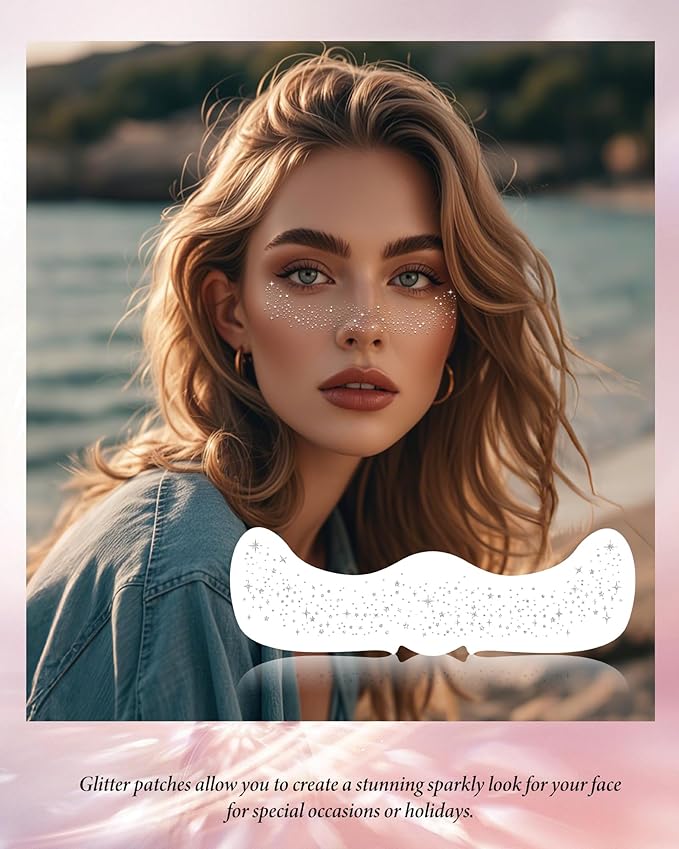 Glitter Freckles,Body and Face Glitter Makeup Patches for Women Girls, Waterproof Festival Rave Accessories fit Country Concert Outfits (Silver - 10 pcs)