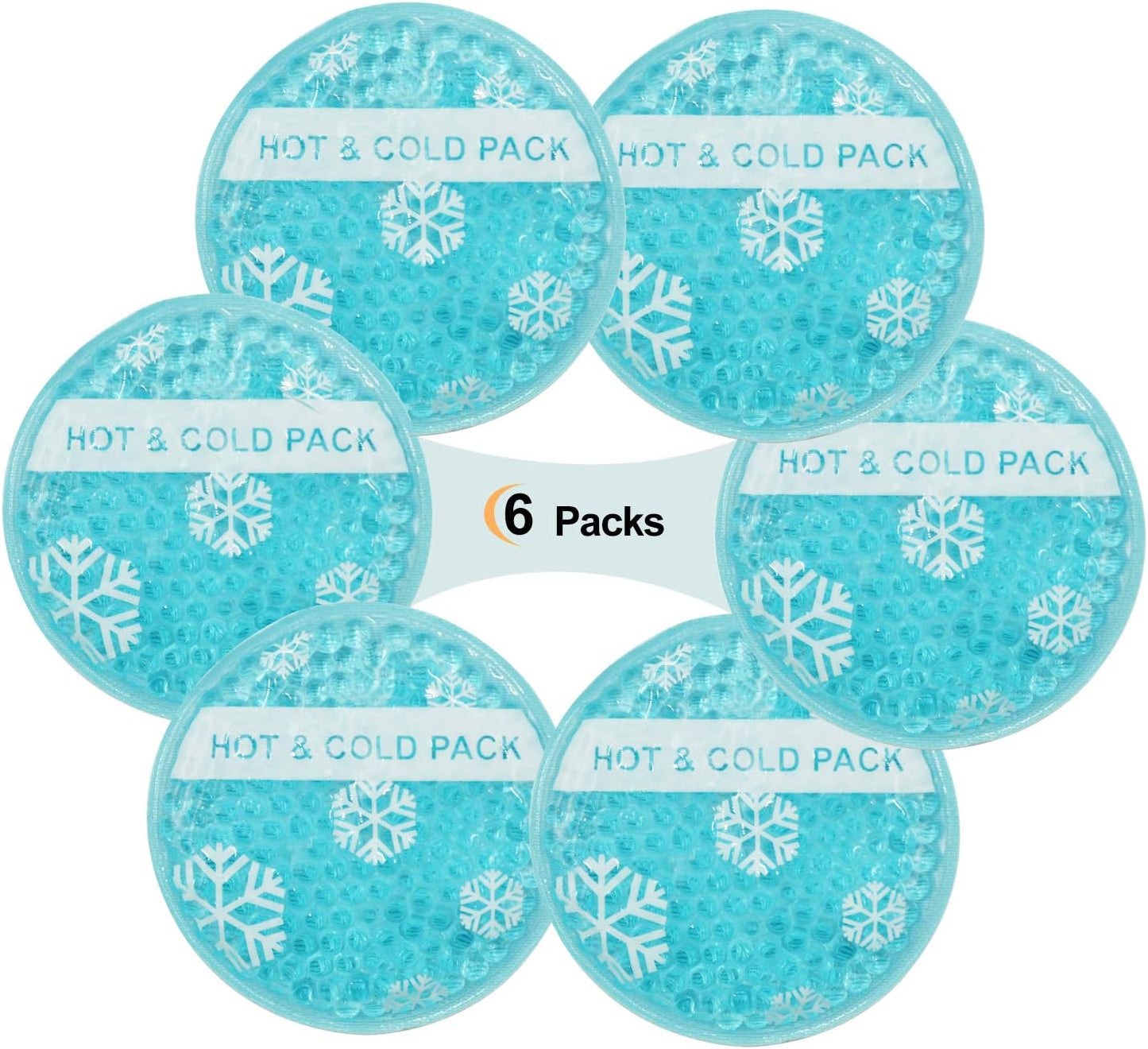 OLESILK Small Hot Cold 6 Packs, Reusable Round Gel Beads Ice Pack with Cloth Backing, Hot and Cold Therapy for Breastfeed Injury, Kids Pain Relief, Headache, Tired Eyes, Wisdom Teeth, Sinus Relief
