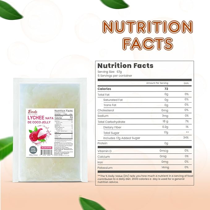 Fanale Coconut Jelly Topping nata de coco for Bubble Tea 400 g | Lychee Jelly | for Boba Tea, Smoothies, Slushes, Desserts 400g