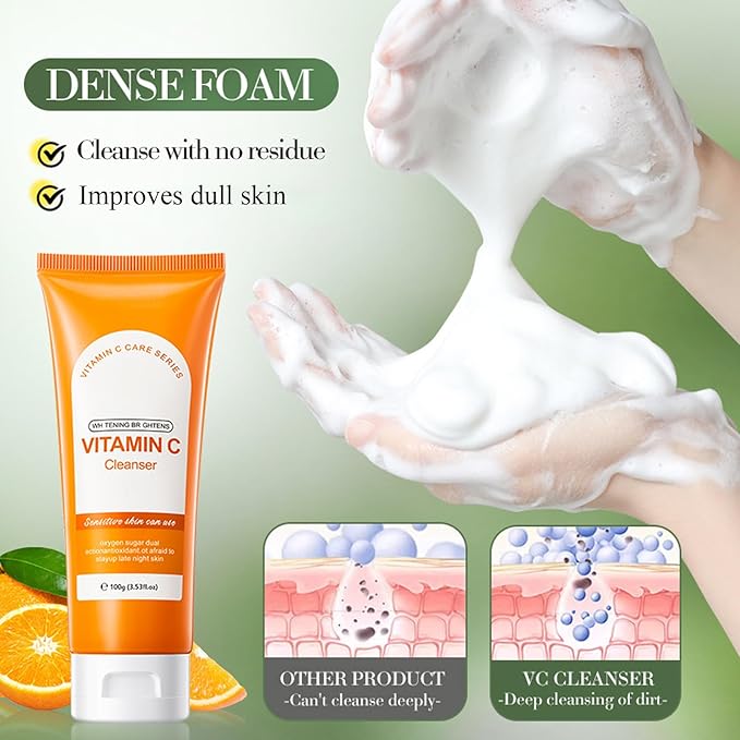 Vitamin C skin routine kit for women - face wash and moisturizer set - facial kit for women -toner face wash serum eye cream