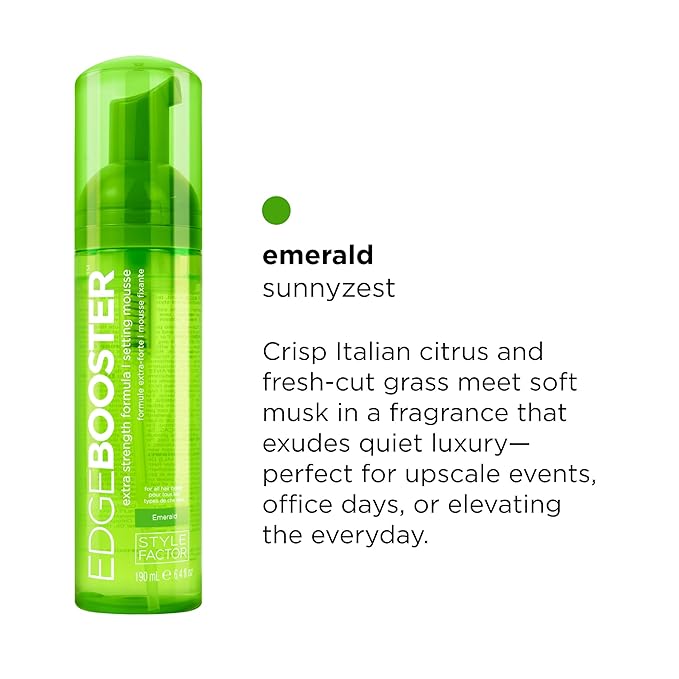 Style Factor EDGE BOOSTER Extra Strength Setting Mousse – Frizz Control, Extra Volume, and Conditioning – 6.4oz Emerald Mousse for Curly Hair