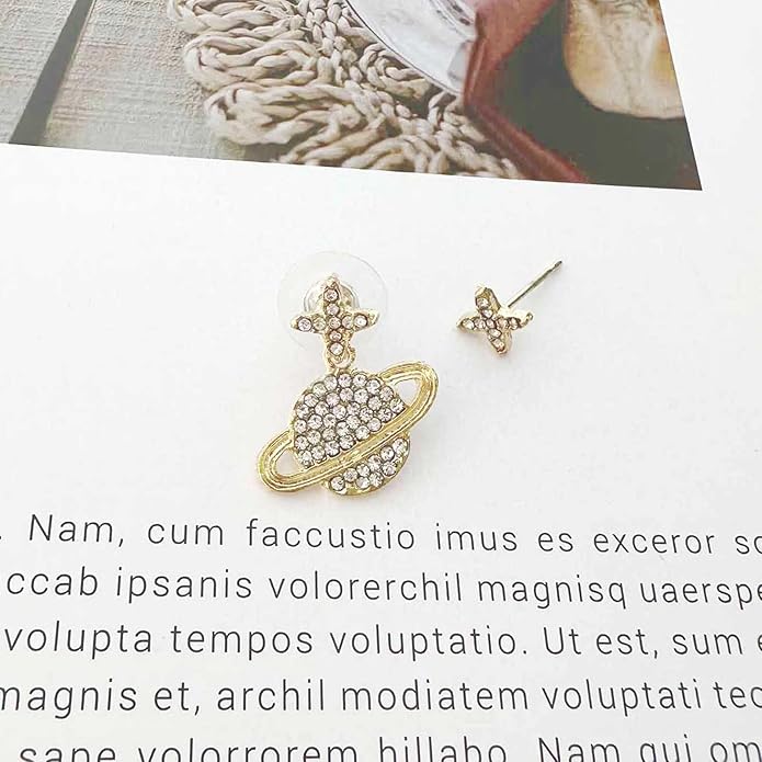 Crystal Saturn Planet Jacket Earrings Vintage Saturn Dangle Earrings Rhinestone Planet Drop Earrings Gold Cz Northstar Stud Earrings Celestial Front Back Earrings for Women Gifts
