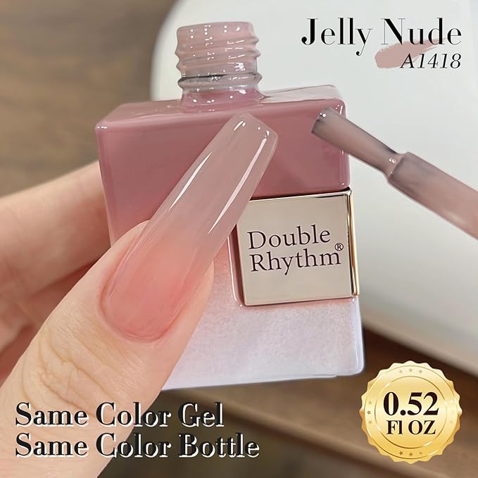 Double Rhythm Translucent Gel Polish Sheer Neutral Natural Light Milky Same Color Same Bottle 15ML Jelly Nail Polish Nail Art DIY at Home (Milky Nude Purple-A1414)