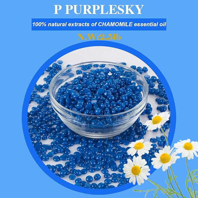 PURPLESKY Waxing Beads for Hair Removal - 2.5LB Coarse Hard Wax with Sea Salt Scent, Sticks for Bikini, Facial, Leg, Back and Chest