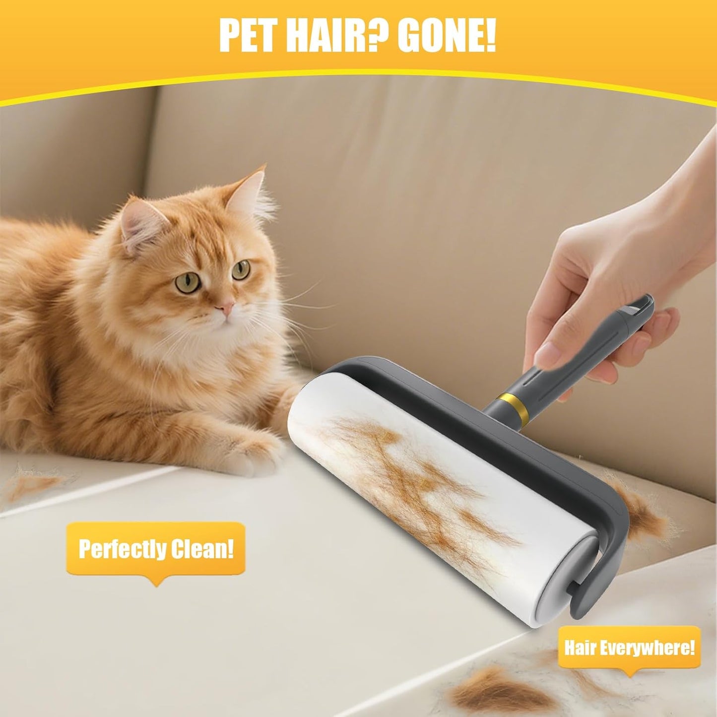 6.3" Large Surface Lint Roller Refills, Extra Sticky Roller for Clothing, Pet Hair, Furniture Cleaning, 6 Refills Total 600 Sheets