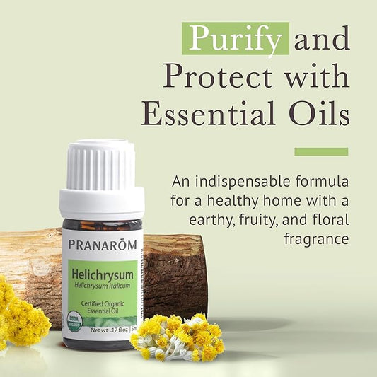 Pranarom USDA Certified Organic Helichrysum Essential Oil (5ml), 100% Pure Natural Therapeutic Grade for Skincare, Lotions, Aromatherapy, Diffusion, and Wellness