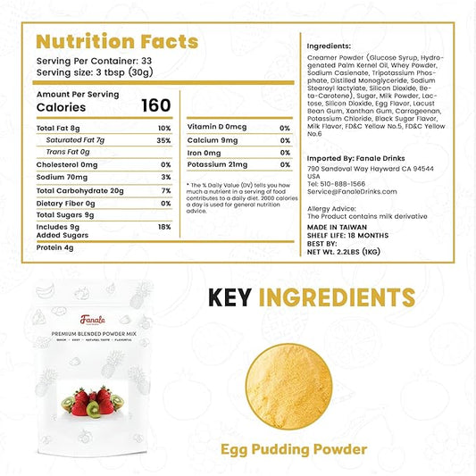 Fanale Premium Egg Pudding Bubble Tea Flavoring Powder | Perfect for Baking, Smoothies, Desserts and Drinks | Instant Flavoring Powder for Boba Milk Tea - 2.2 Pounds (Pack of 20).