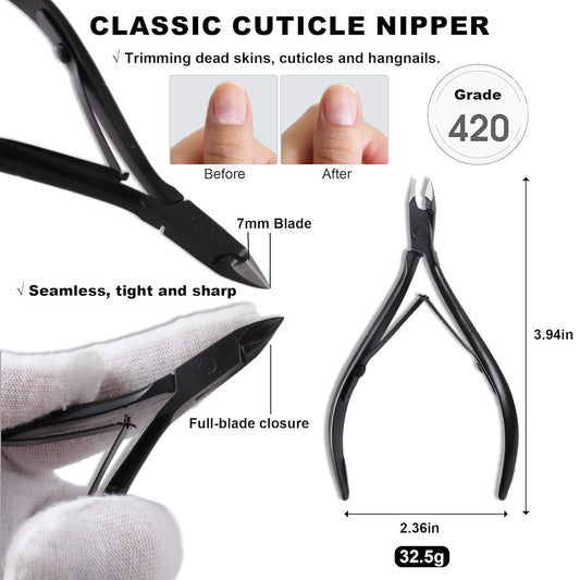Cuticle Pusher Cuticle Nipper Set, Russian Pre-Treatment Nail Pushers, Cuticle Remover with 100/180 Grit Sandpaper, 7mm Full Jaw Cuticle Trimmer, Nail Care for Manicure Pedicure Nail Art