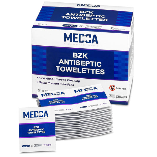 Hand Wipes – (Pack of 300) Benzalkonium Chloride Swabs Individual BZK Single-Use Packets by MEDca