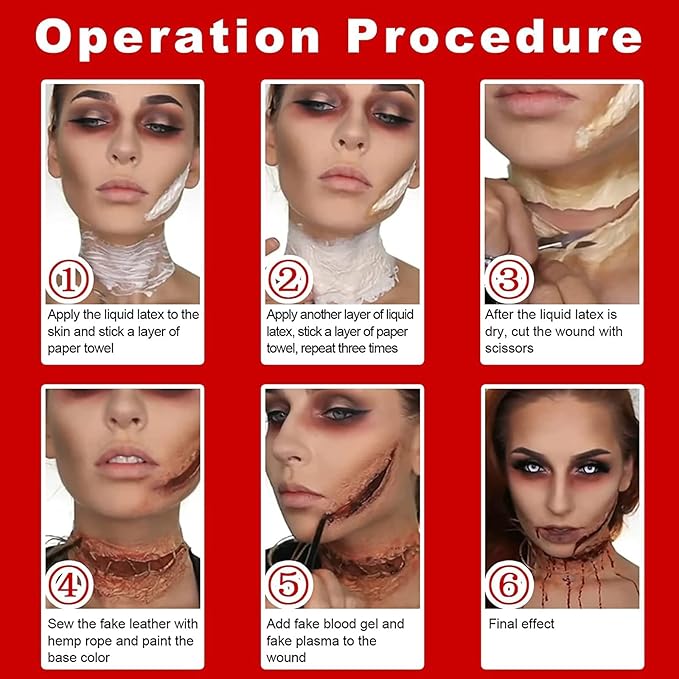 MEICOLY Light Flesh Liquid Latex with Sponge for Yarn Wood Makeup,Halloween Costume SFX Special Effects Makeup for Scar Burn Monster Zombie Cut Wound Skin Wrinkle,Latex Glue for Face and Body